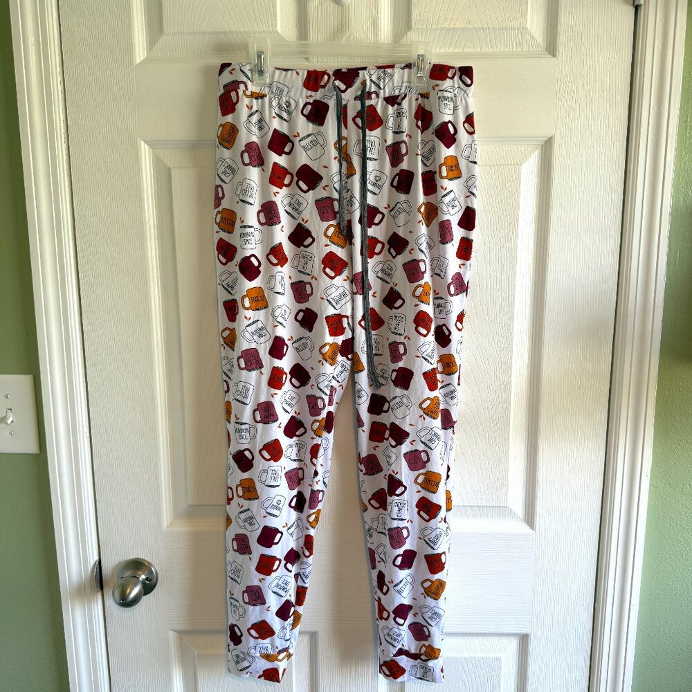Rae Dunn Fall Autumn Mug Print Pajama Bottoms Joggers Loungewear Size Medium